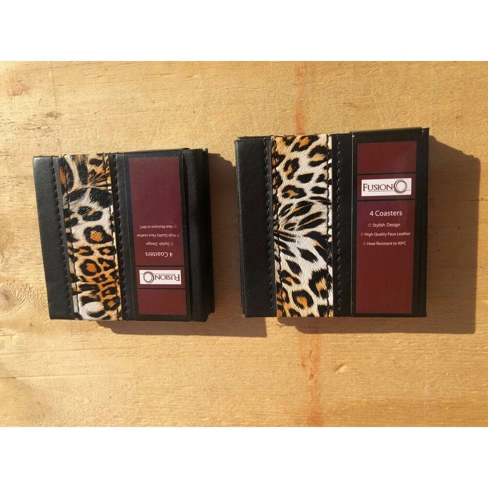 Fusion Stylish Design Coaster faux leather leopard pattern - 2 sets of 4 Pieces